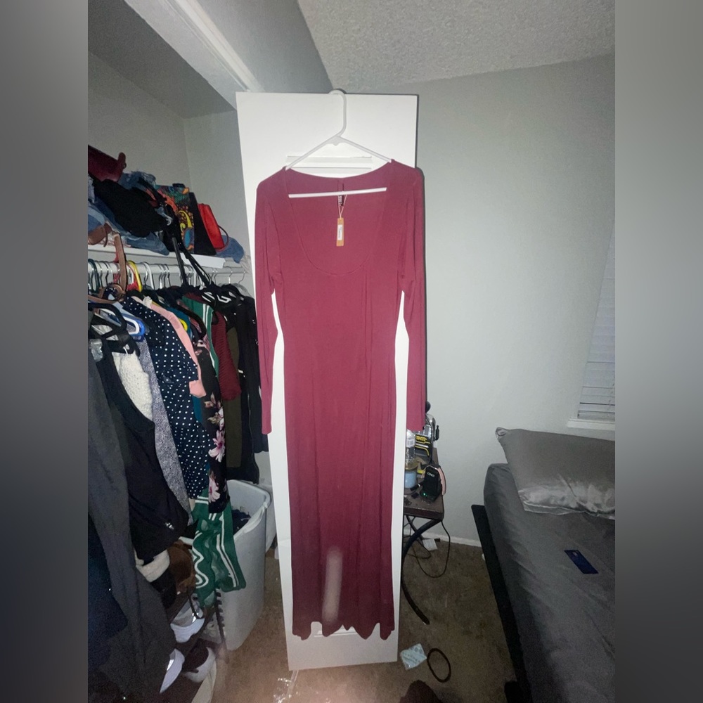 SKIMS Soft Slip Wine Maxi Dress